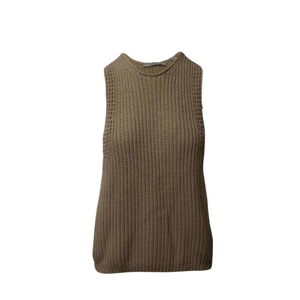 Vince Waffle Stitch Knit Top in Beige Cotton